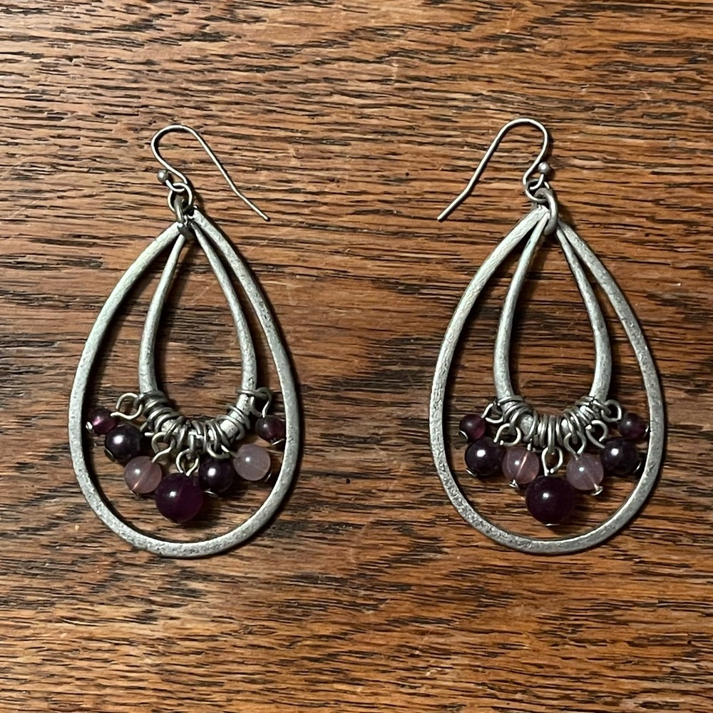 Silver Dangle Earrings w/ Purple Beads